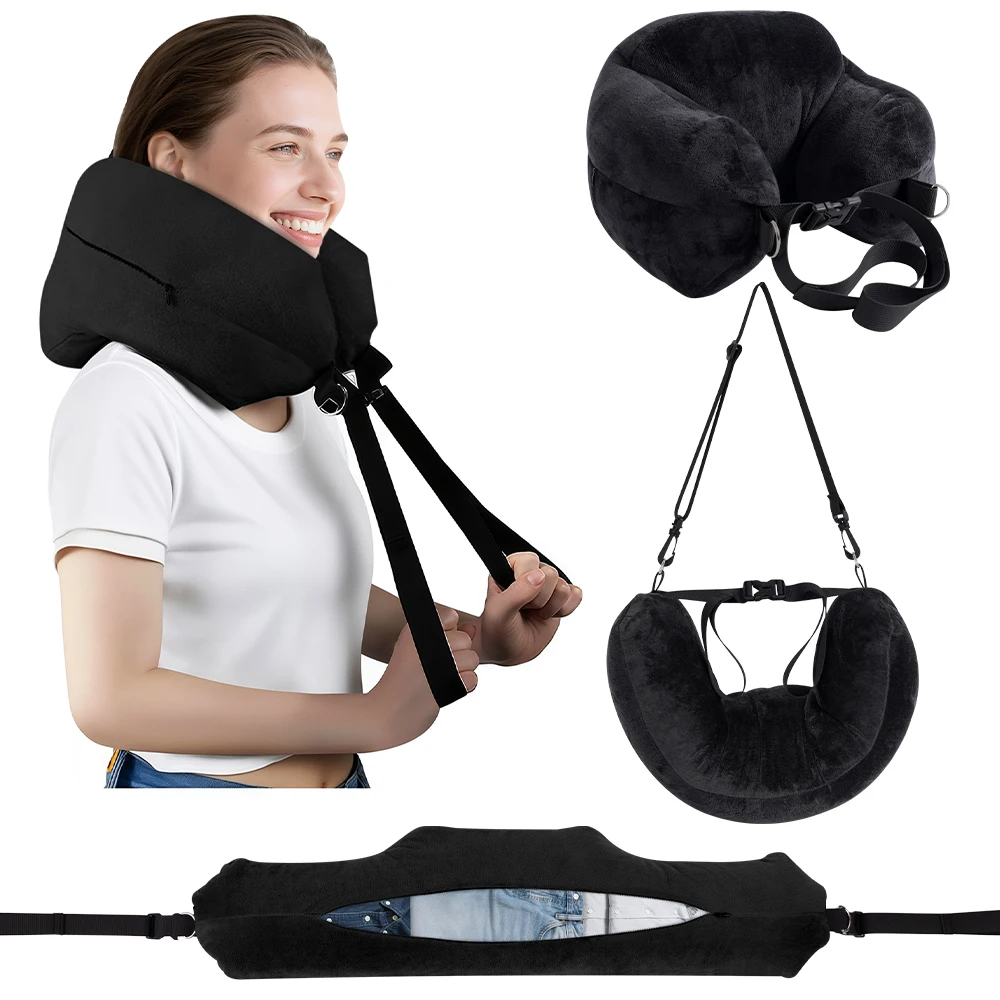 Travel Pillow Adjustable U-Shaped Neck Pillow Washable Multi-Functional Fillable Portable Case For Airplane