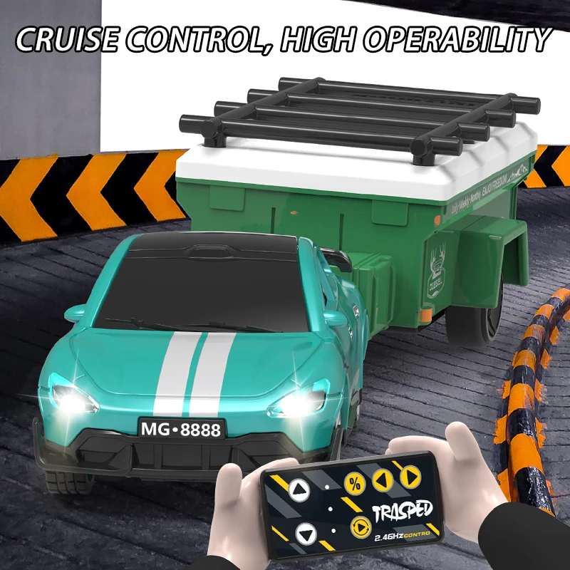 RC Car 1/64 Alloy Mini Drift Car with Trailer 2.4G Remote Control High Speed Stunt Desktop Toy Vehicle Adult Simulation Model