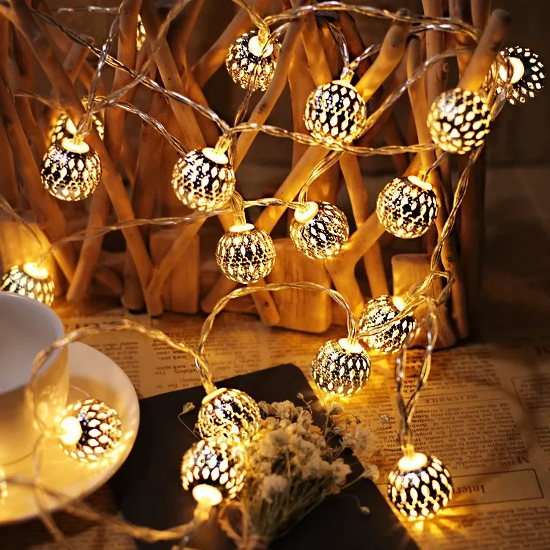 

Solar Outdoor Light Solar LED Light String Iron Round Ball Romantic Room Garden Decoration Christmas Hollow Ball Colored Light