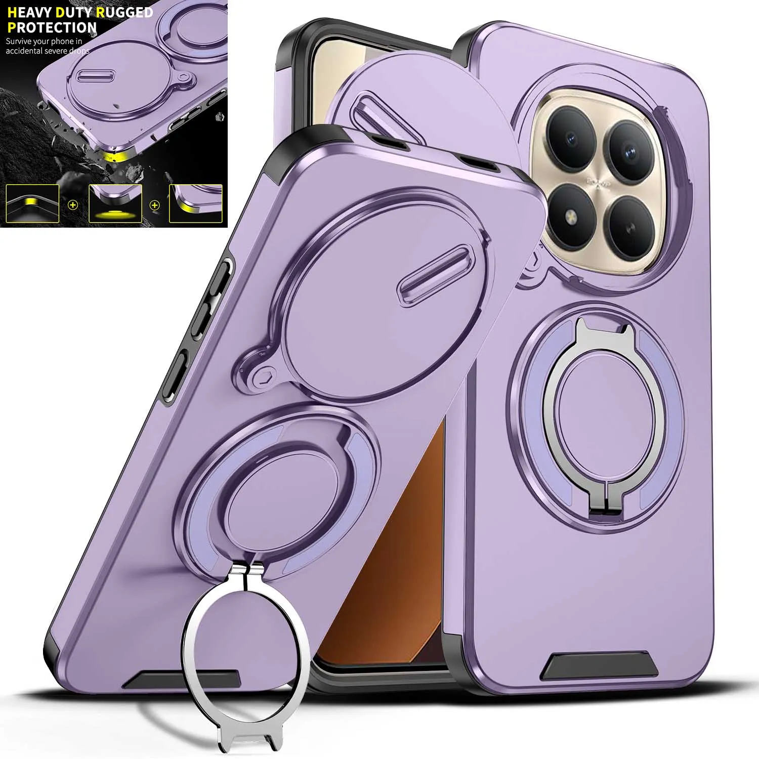 Magnetic Rotating Bracket Phone Case with Sliding Window and Anti-Fall Protection