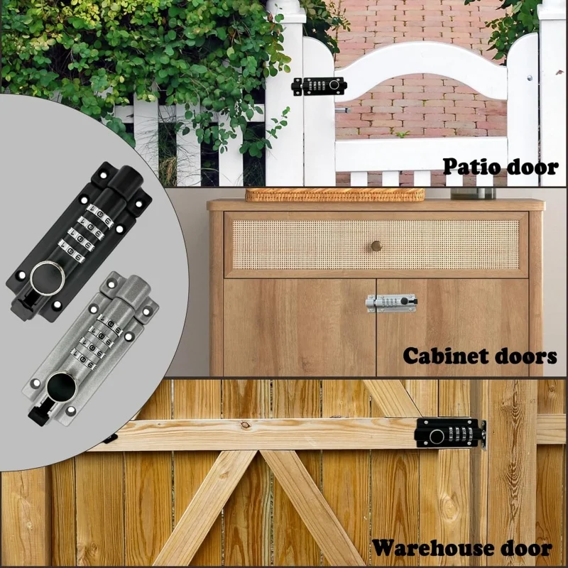 4-Digit Combination Sliding Bolt Gate Lock Anti-theft Password Keyless Door Latch Mechanical Digital Code Locking Bolt combination padlock