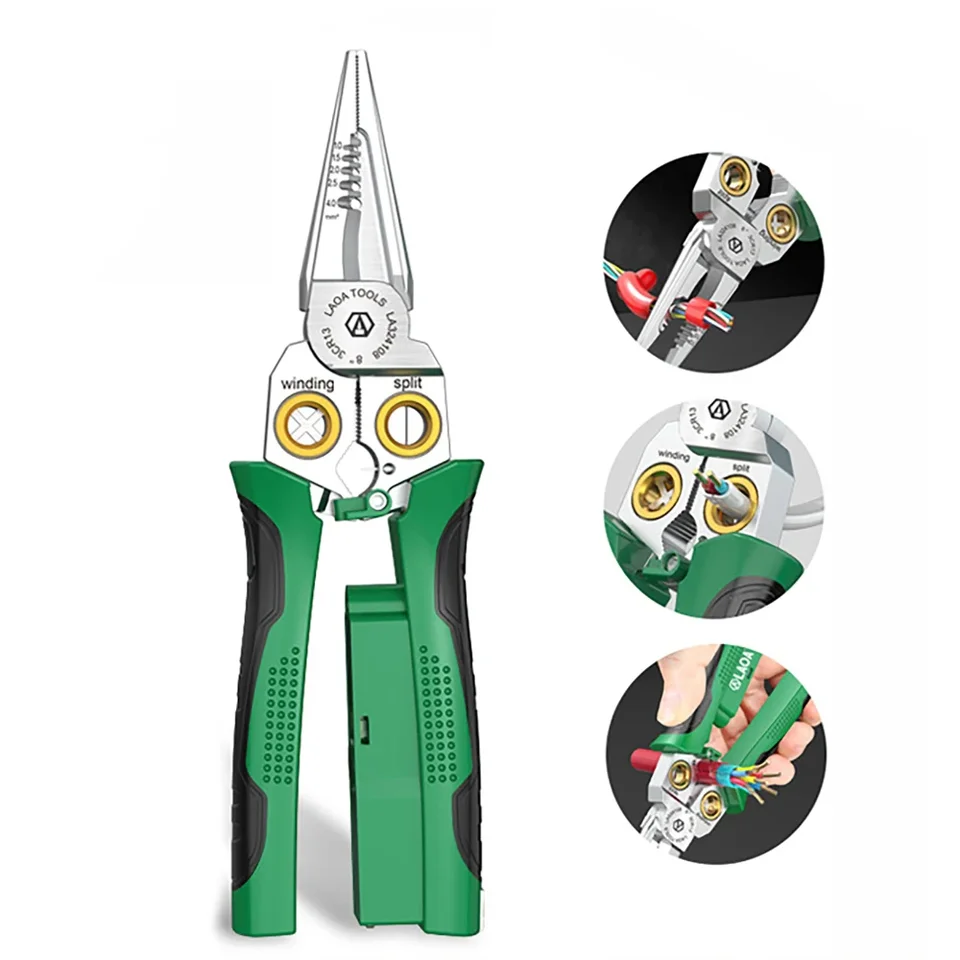 Lntyq Multifonctionnel électricien Allemand Coupe-fil Long Aiguille Nez Pinces Outils à Main 200mm, Pince Electricien, Pince à Becs Demi Ronds