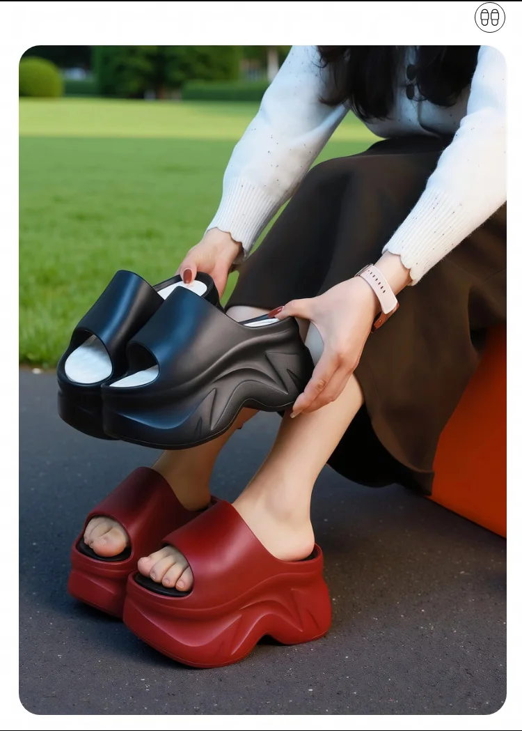 Damen 9cm Super Hohe Absätze Plateau-Pantoletten Rutschfeste EVA-Dicksohlen Modische Schuhe Chunky Sandalen für Outdoor und Freizeit – Detail 14