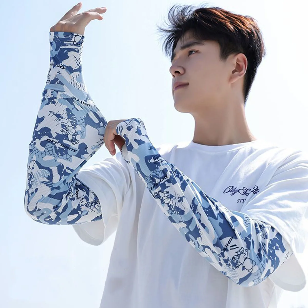 Men's Sleeve Cover Camouflage Loose Sun Protection Ice Silk Outdoor Fishing And Cycling UV Protection Extended Arm Cover