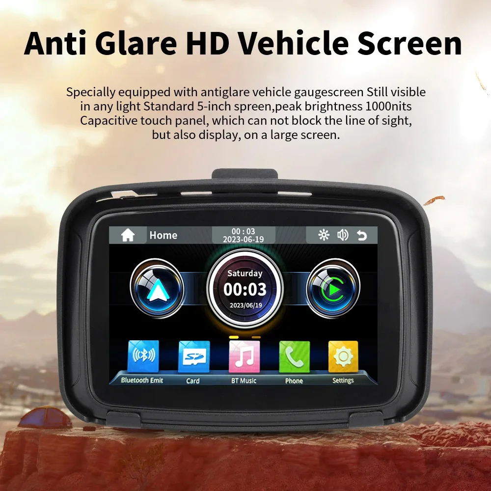 EKIY 5 inch Motorcycle Wireless Apple Carplay ȵ̵ Auto Portable Navigation GPS Screen IPX7 Motorcycle Waterproof D
