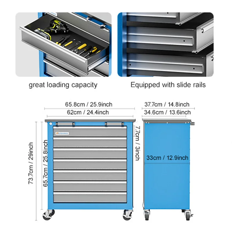 AIRAJ Seven Drawers Metal Cabinets Heavy-duty Tool Workshop Drawers Mobile Auto Repair Tool Carts Hardware Storage Toolbox tool organizer