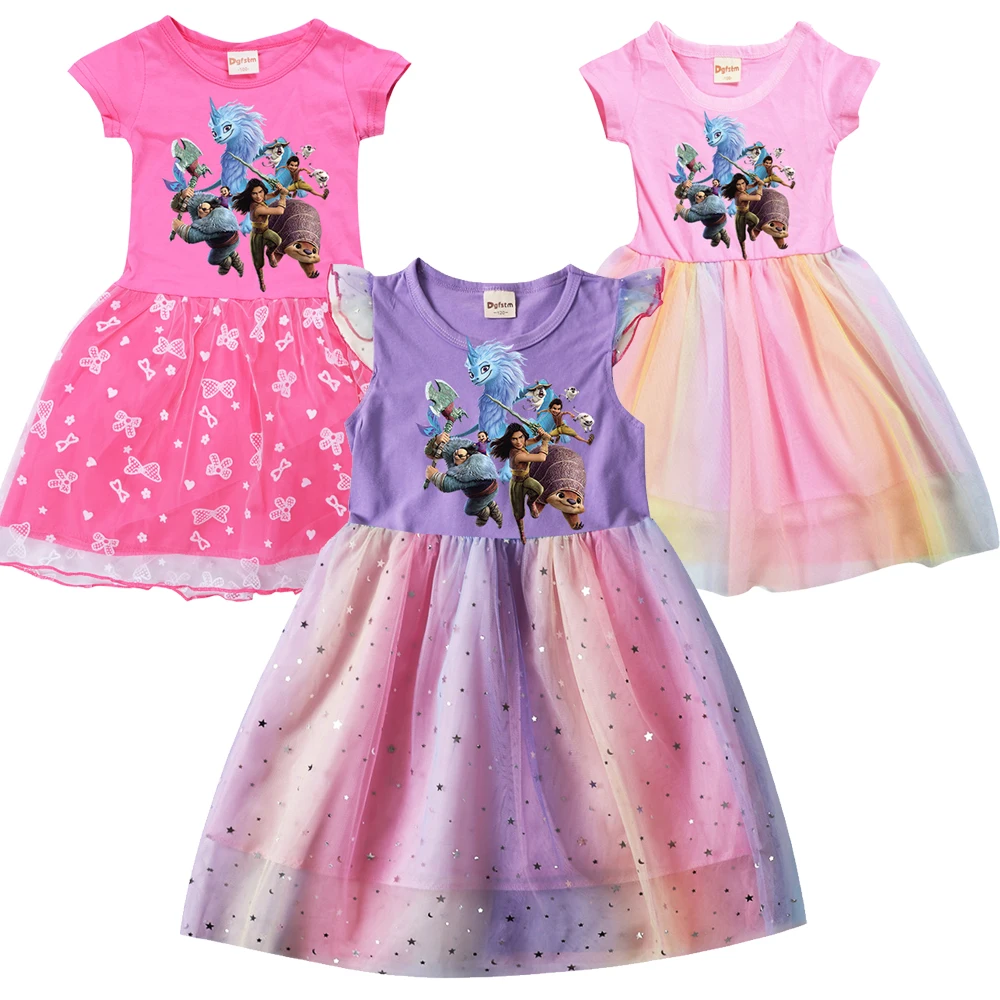 Summer Girls Tassel Flying Sleeve Dresses Stripe Cute Kids Party For Girls Princess Dress Tops Clothes Neonate Rainbow Dress