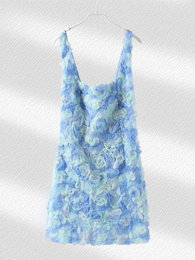 Fashion 3D Flower Mini Dress Women Sexy Slim Hip Package Female Party Dresses 2025 Vacation Beach Club Strap Rose Lady Robe 5