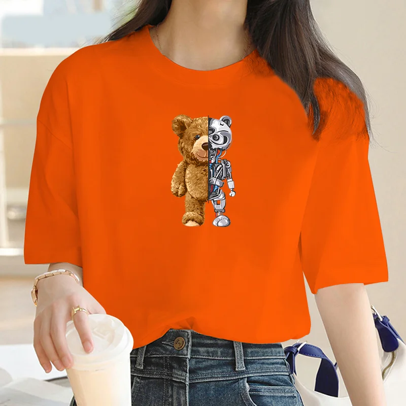 Funny Teddy Bear Robot Tshirt Robotic Bear Men Short Sleeve Fashion Casual Clothing Summer Cotton Tees Oversized Street T-Shirts