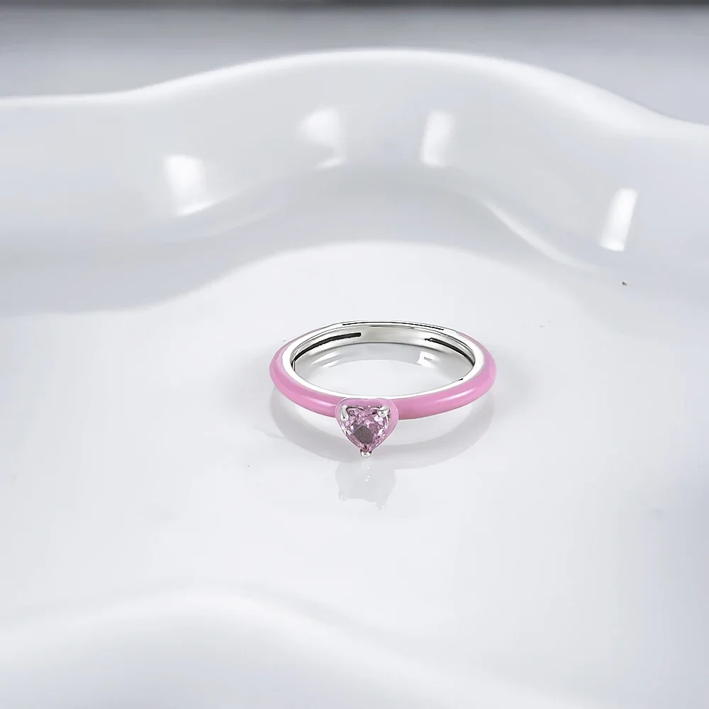 2025 Valentine's Day 925 Silver Black & Pink Heart Shiny Zircon Rings Trendy Ring for Women Love Gift DIY Fine Jewelry 2