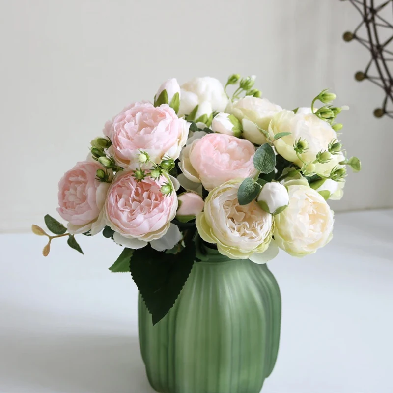 ZGTS Künstliche Pfingstrosen-Sträuße Aus Seide – 3er Set Für Tischdekoration, Hochzeit & Zuhause (32 Cm, Rosa)