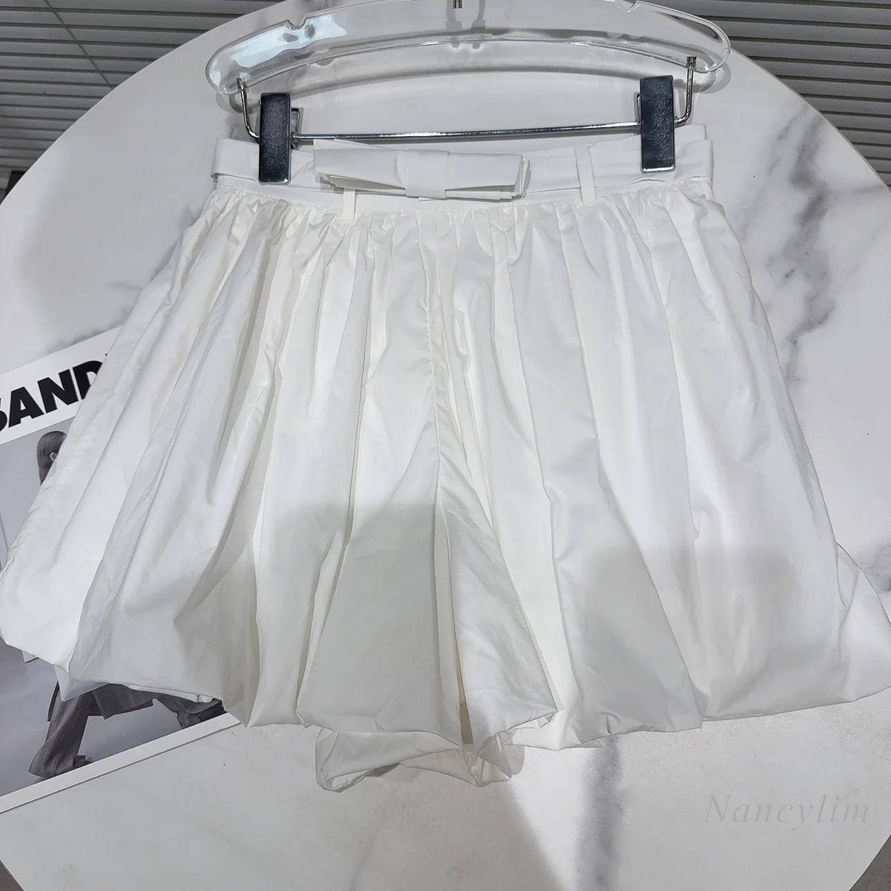 2024 Summer New Classic Style Bow Waist Pleated Design Solid Color Sweet Bud-Shaped Pants Shorts for Women White Black