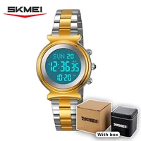 SKMEI Fashion Women's Alloy Digital Business Watch Waterproof Steel Strap Women Watch Simple Exquisite Silver Watch with 2408