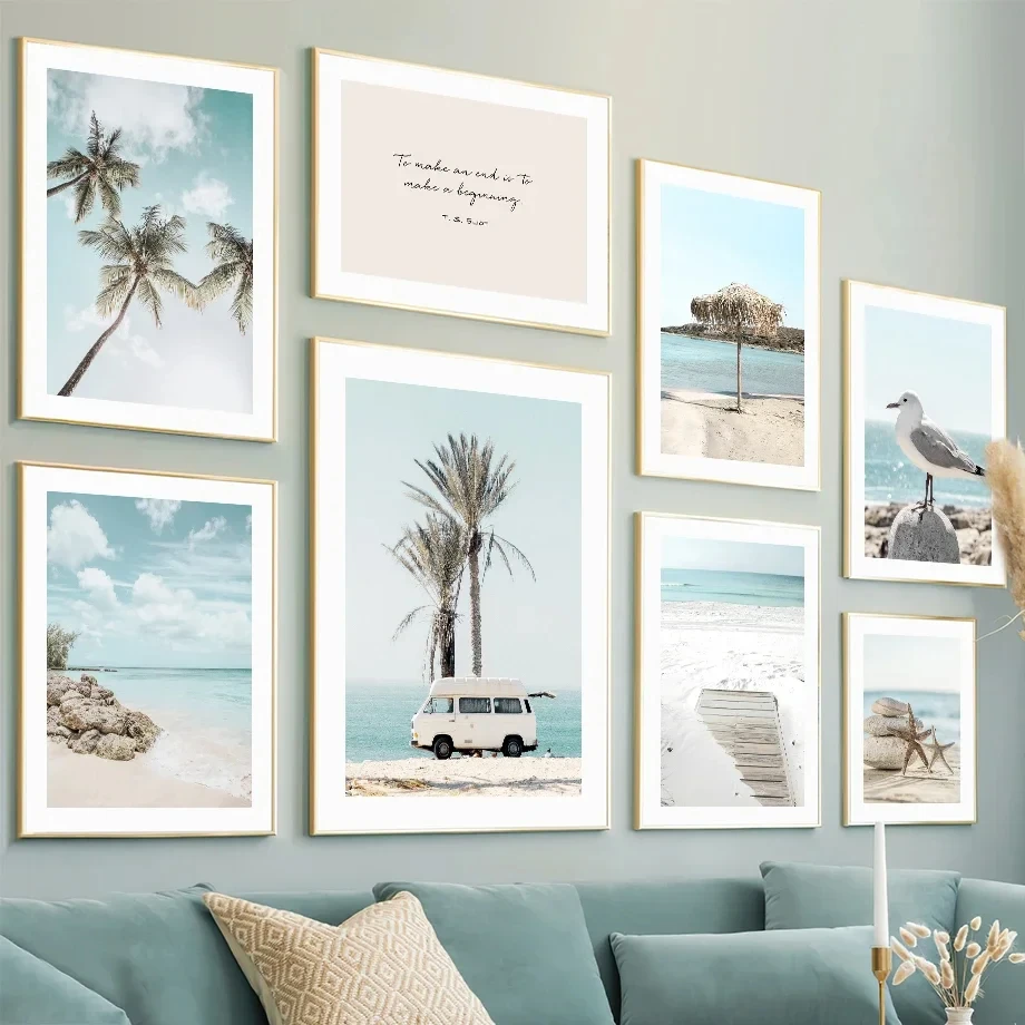 Blue Ocean Tropical Beach Van Anchor Bird Nordic Poster E Stampe Immagini A Parete Per Soggiorno Decor Wall Art Canvas Painting