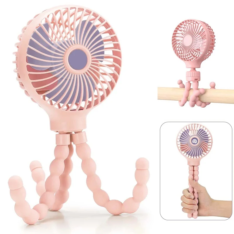 

Baby Stroller Portable Fan Outdoor Fan Clip 600mAh USB Rechargeable Handheld Electric Fan 3 Speeds Baby Deformable Stroller Fan