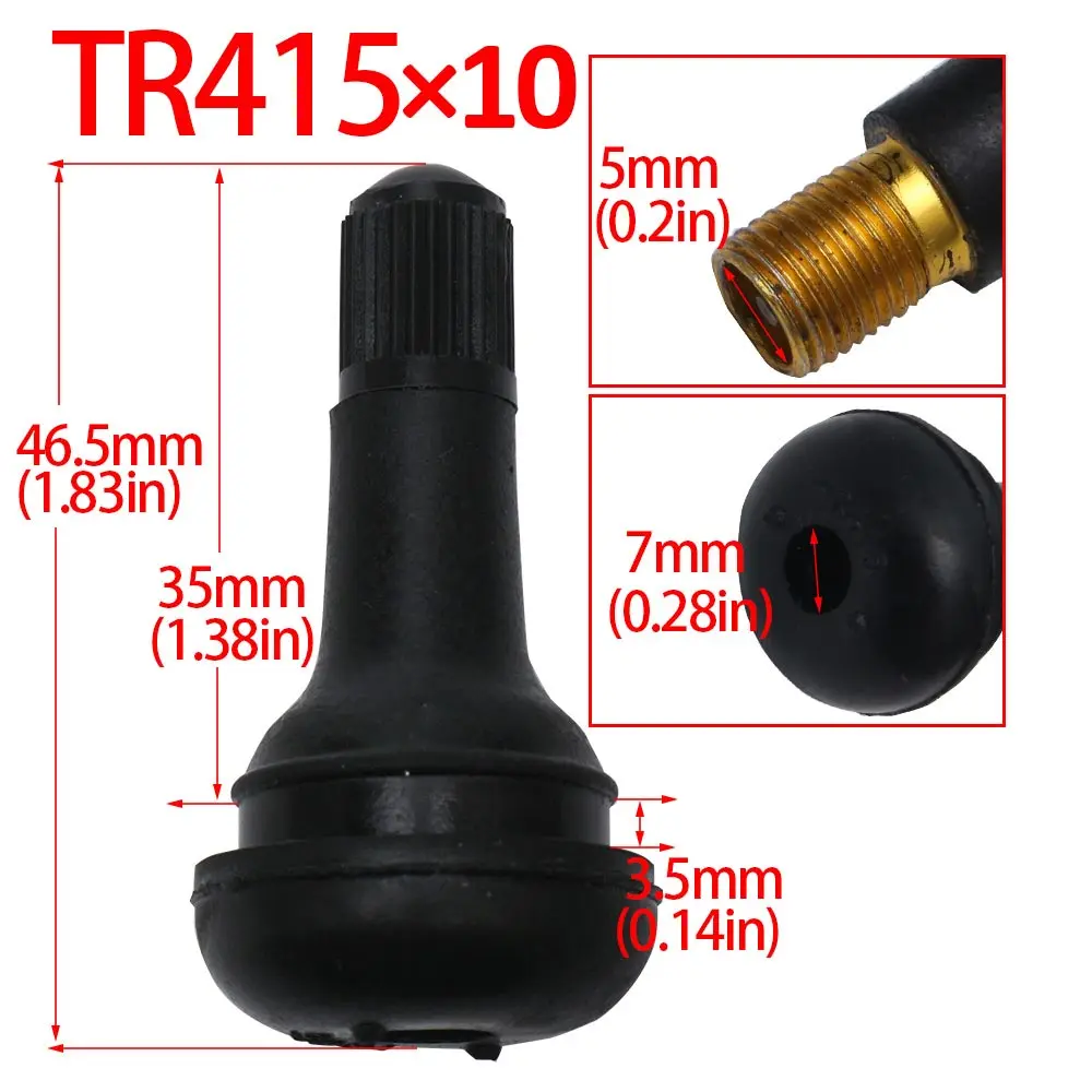 Car Vacuum Tire Snap-in Black Rubber TR415 46.5mm Car Tire Inflator Valve Tubeless Tyre Valve Stem with Dust Cap Cover