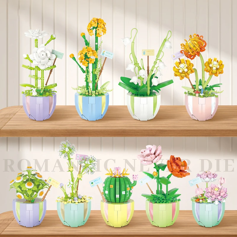 Mini Bricks Building Set with Artificial Flowers