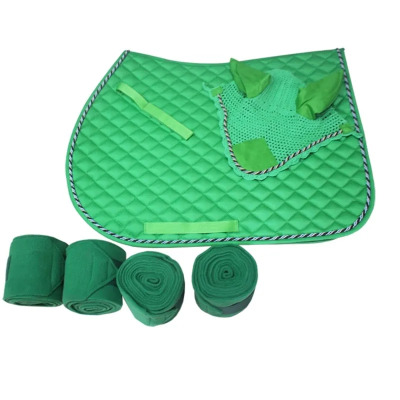 Pure Cotton Breathable And Absorbent Saddle Pad Ear Muffs Bandage Gaiters Three-piece Matching Equestrian Sweat Pad