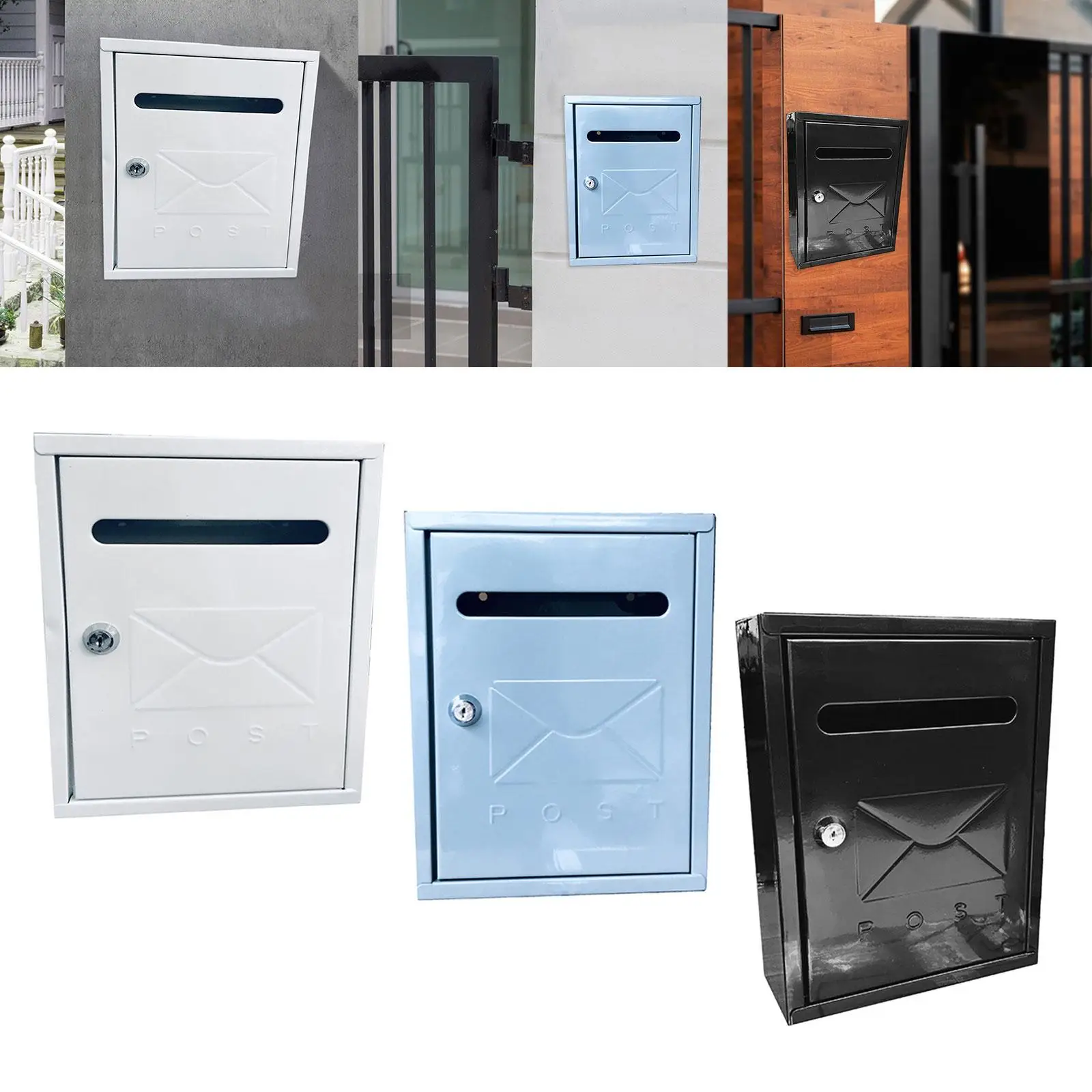 Locking Wall Mailbox Outdoor Mail Box Weatherproof Multipurpose 21.7x30x7cm for Mailings, Envelopes, Magazines Large Capacity