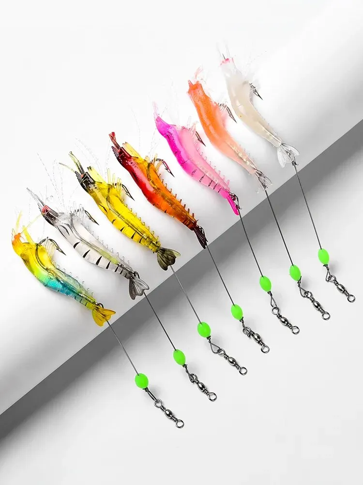 Description Picture 5 of item7PCS/Lot Shrimp Soft Fishing Lure 9cm/6g Artificial Bait With Luminous Bead Swivels Hook Lifelike Shrimp Lure Carp Fishing Bait