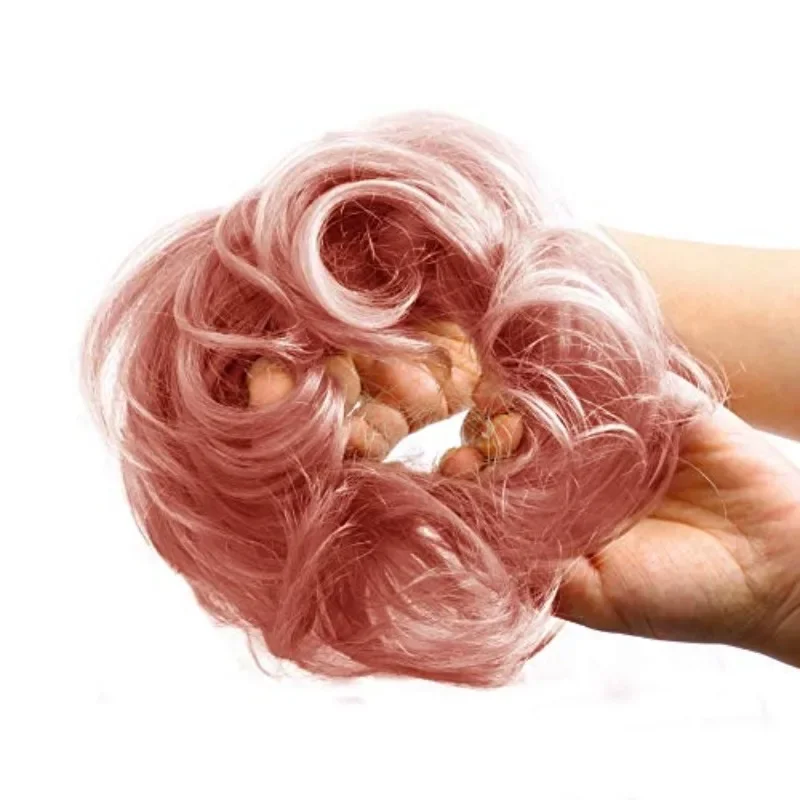 100% human hair bun extensions messy bun loops suitable for women's wavy curly hair patches