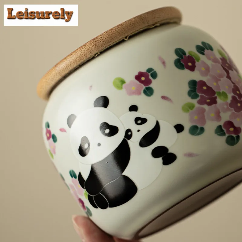 Ru Kiln Pig Oil Frozen Panda Tea Box Organizer Moisture-proof Aesthetic Storage Tank Containers Tea Caddy Tableware Ornaments