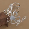 Silver Color Open Bangles Composed Of Four Flowers 5 Petals Adjustable Size Artistic Design Cuff Bracelet Silver Plated Jewelry 3