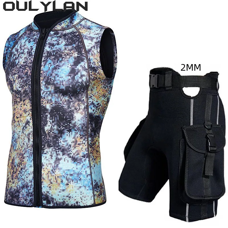 

Oulylan 3mm Neoprene Sleeveless Wetsuit Vest Vest With Dive Pocket Shorts Freediving SnorkelingSurfing Set Gear Top 2MM Pants