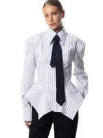Chemise Femme DFDG Printemps-Été à Col Revers Rayée Ajustée à Ourlet Asymétrique – Tendance Féminine 2026 pour Bureau et Rendez-vous 4