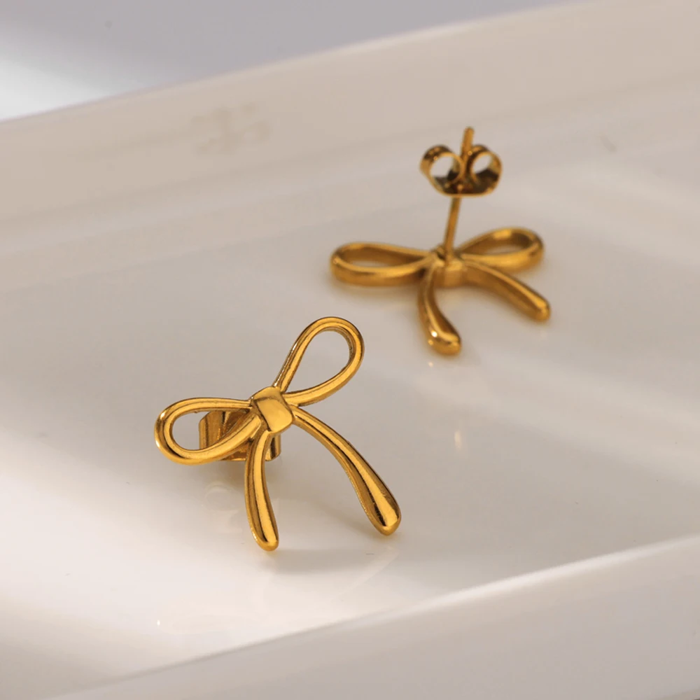 Stainless Steel Earrings Thin Bowknot For Women Jewelry