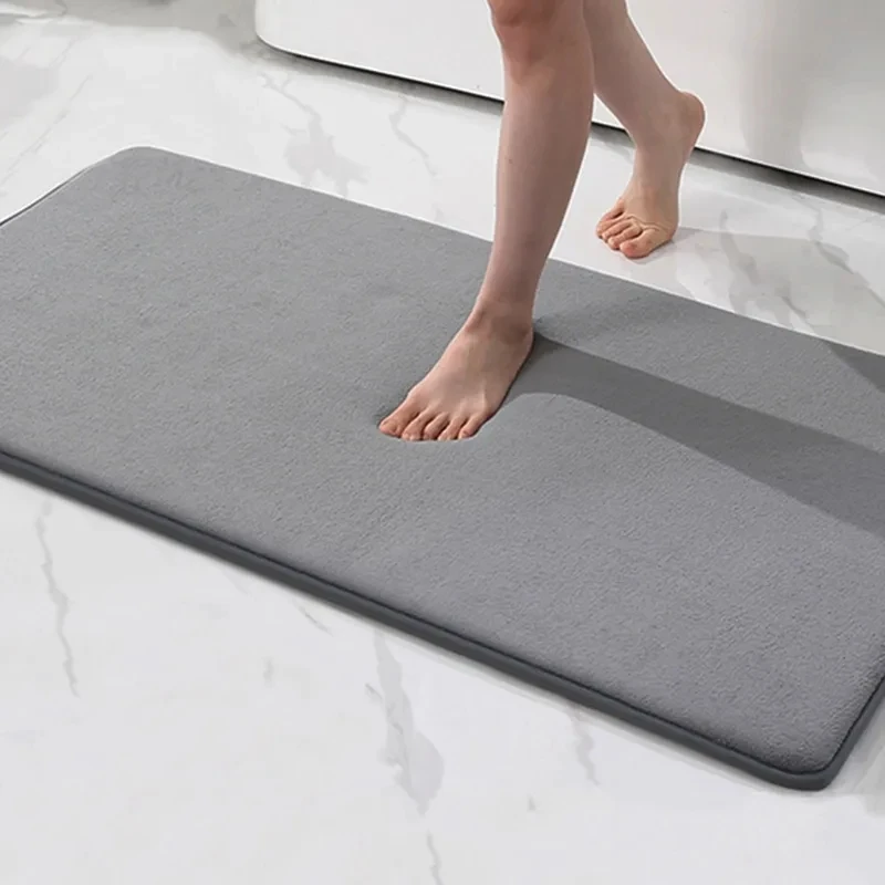 New Silicone Bath Mat Non-Slip Shower Bathroom Rug Memory Foam Carpet Soft Foot Mat Stone Floor Super Absorbent Quick Dry Rug