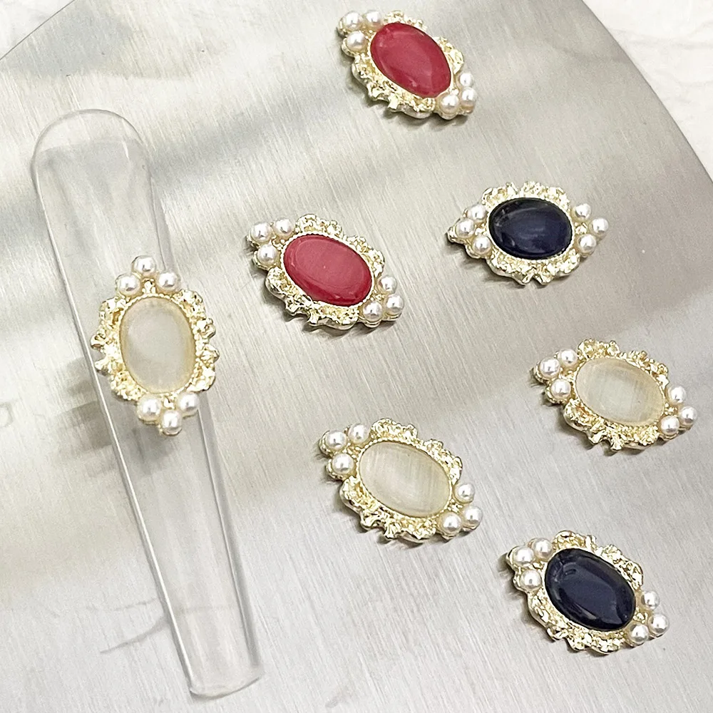 

-Imperial Jewelry- Vintage Court Lady Oval Charm Pearl Gleaming Light Cat Eye Alloy Classic Patrician Manicure Golden Knickknack