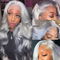 Perruque Lace Frontale en Cheveux Humains Gris Argenté Vietnamien, Ondulée, avec Dentelle HD 13x4, Couleur Blond Platine, Perruques Grises 4
