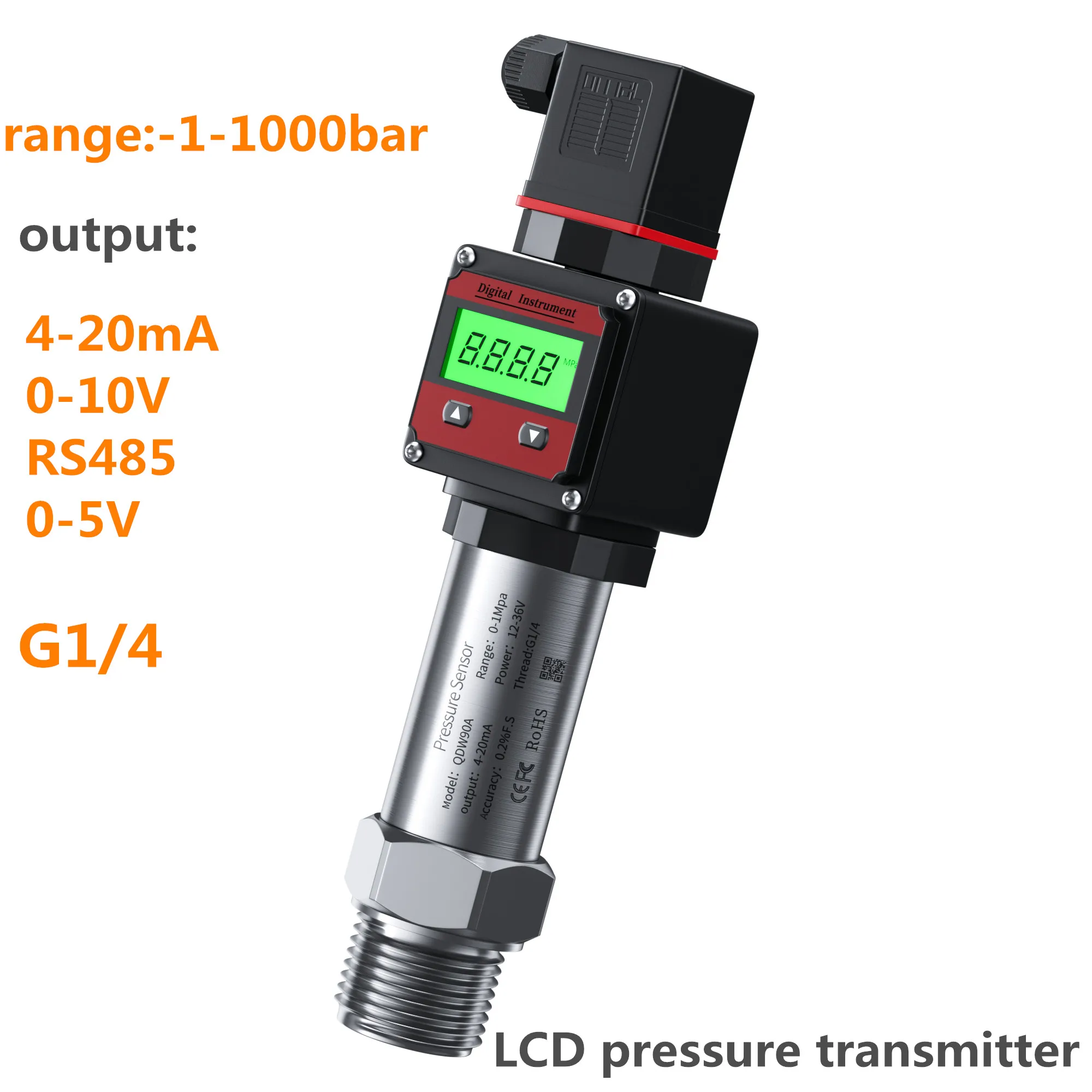 LCD Display G1/4" Pressure Transmitter Sensor 4-20ma 0-10V Pressure Transducer rs485 Sensor Transmitter