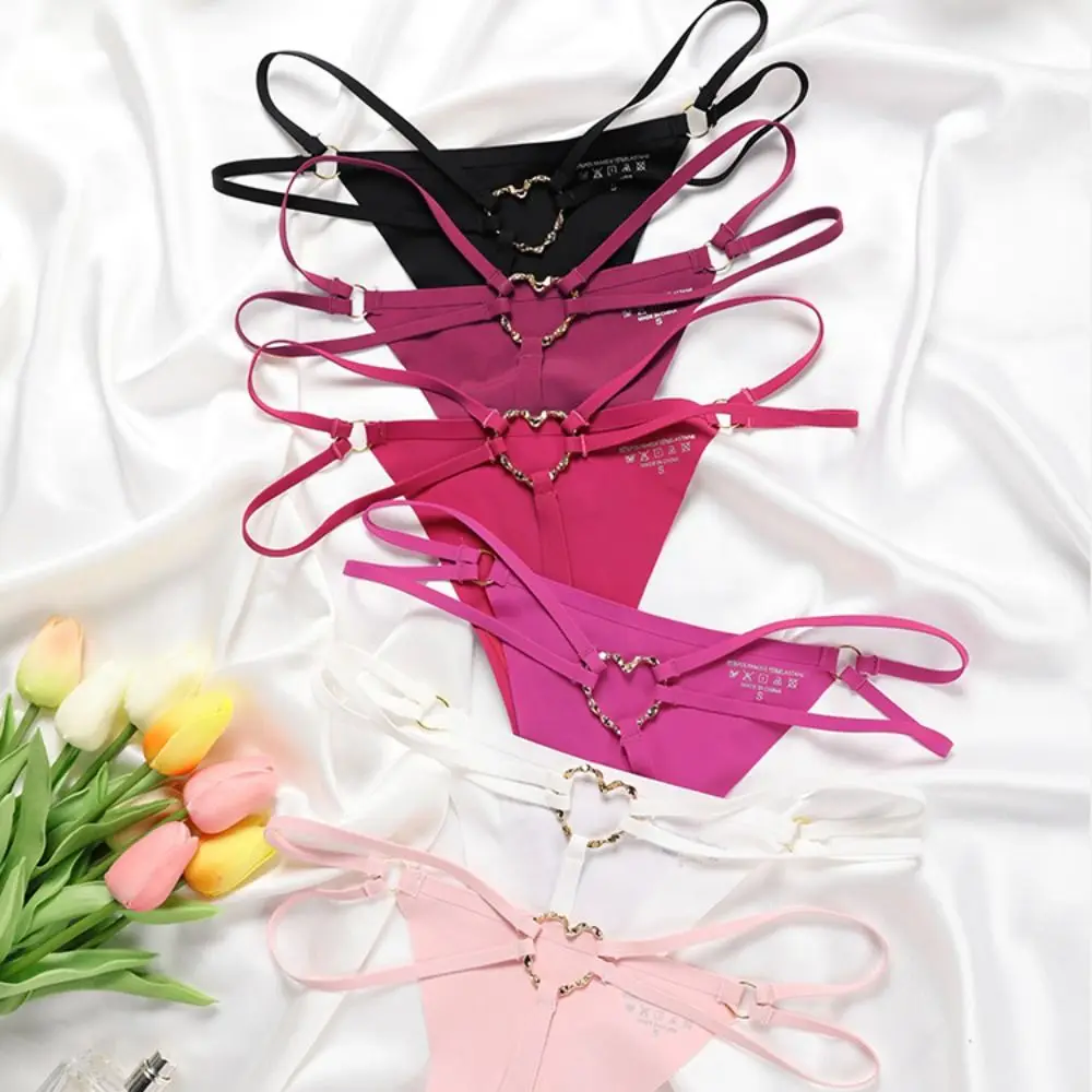 

Underpants Sexy Hollow Out Thongs Elastic Cotton Crotch Sexy G Strings Low-Waist Briefs Nylon Ice Silk Panties Underwear