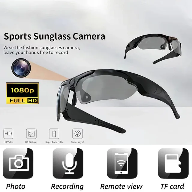 Lunettes intelligentes avec caméra HD 1080P, mini caméra, caméra de surveillance vidéo pour vélo et moto, enregistreur portable 1