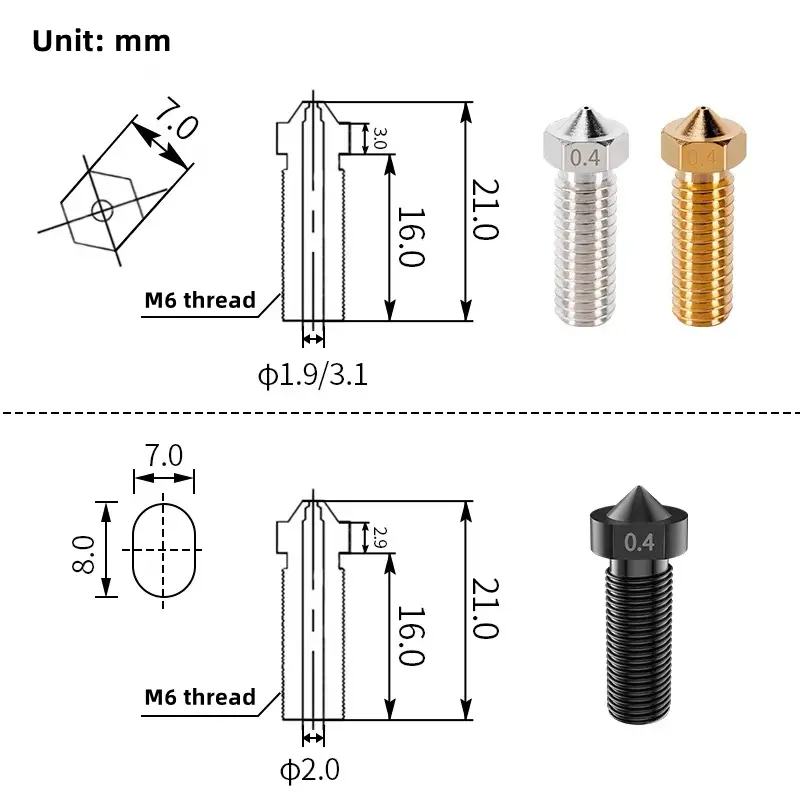 Volcano Nozzle For Artillery Sidewinder X1 & X2 Genius Pro Vyper Kobra Plus, Max 1.75mm Filament M6 Thread Hotend Brass Nozzles image 2