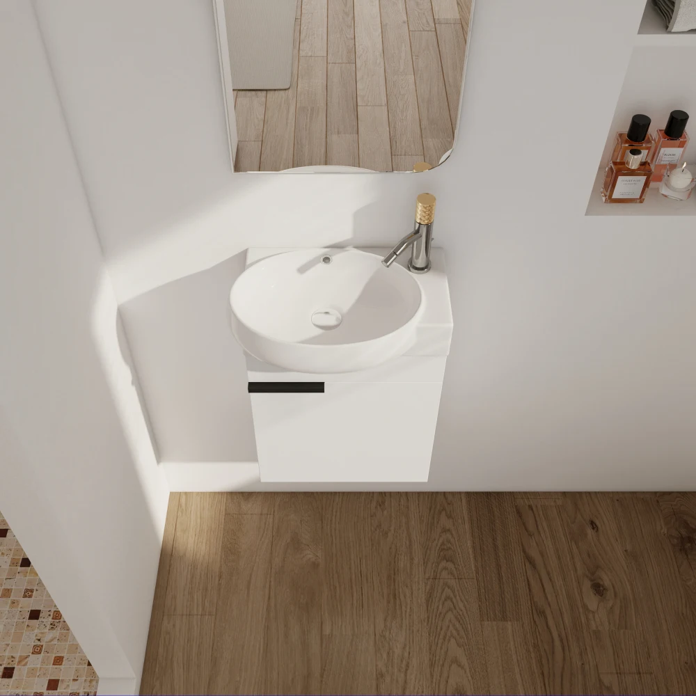 Floating Bathroom Vanity with Sink Modern Cabinet Small Wall Mounted Bathroom Vanitiy with Soft-Close Door White 5