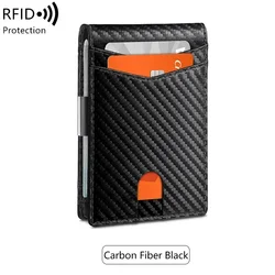 Sleek Ultra - Thin Men's RFID Blocking Wallet - Solid Color Front Pocket Card Holder (Carbon Black)