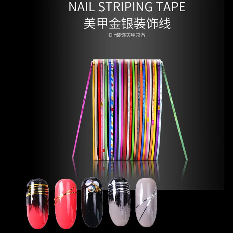 

30Pcs Nail Striping Tape Metallic Yarn Line 3d Nail Art Tool Color Rolls Nail Decals DIY Nail Tips Sticker Decoration