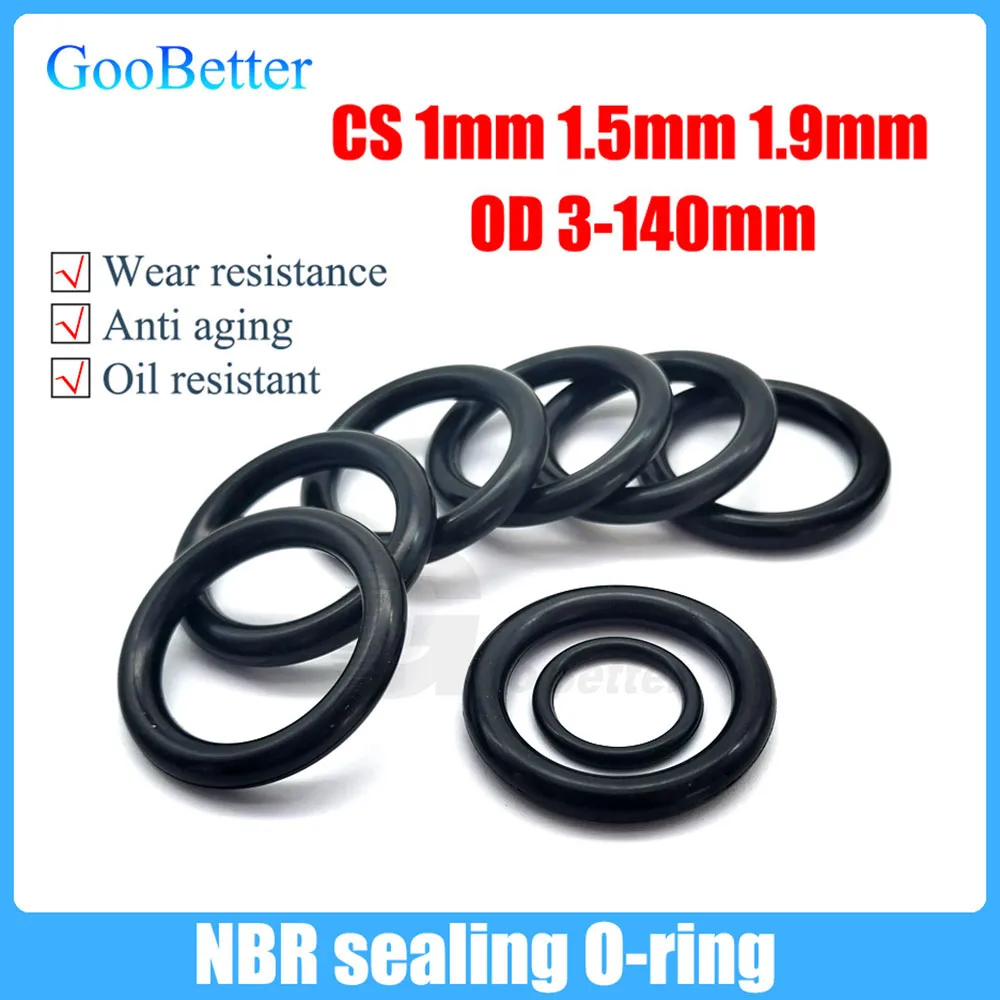 

50Pcs NBR O Ring Seal Gasket Thickness CS 1mm 1.5mm 1.9mm Nitrile Butadiene Rubber Spacer Oil Resistance Washer Round Shape