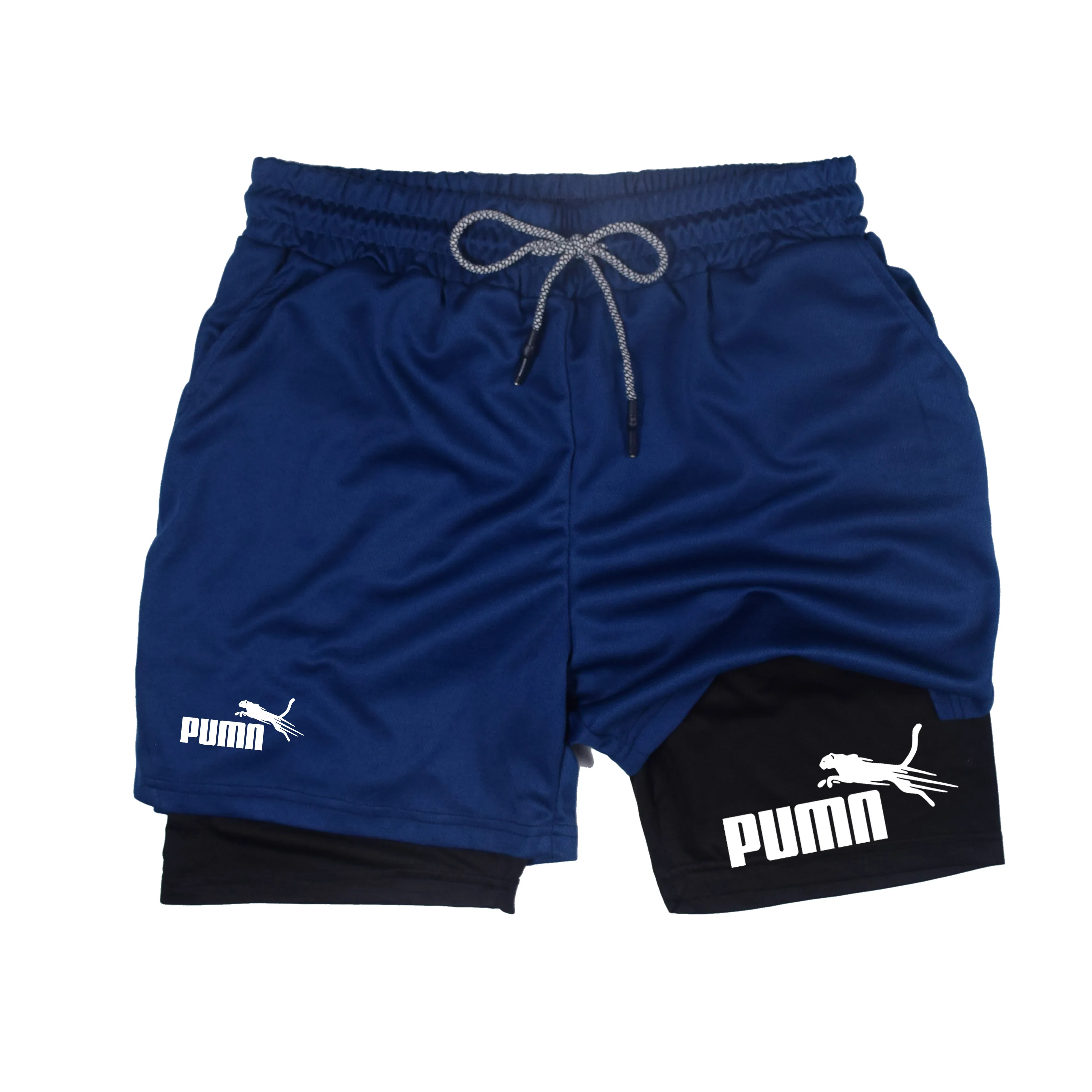 Pantalones cortos transpirables de doble capa dos en uno de verano, pantalones cortos de compresión elástica para hombre, pantalones cortos multifuncionales de secado rápido M-3XL