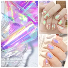 

Aurora broken glass foil nail stickers 5 color laser cellophane nail art Deco mirror flash decal DIY transfer paper