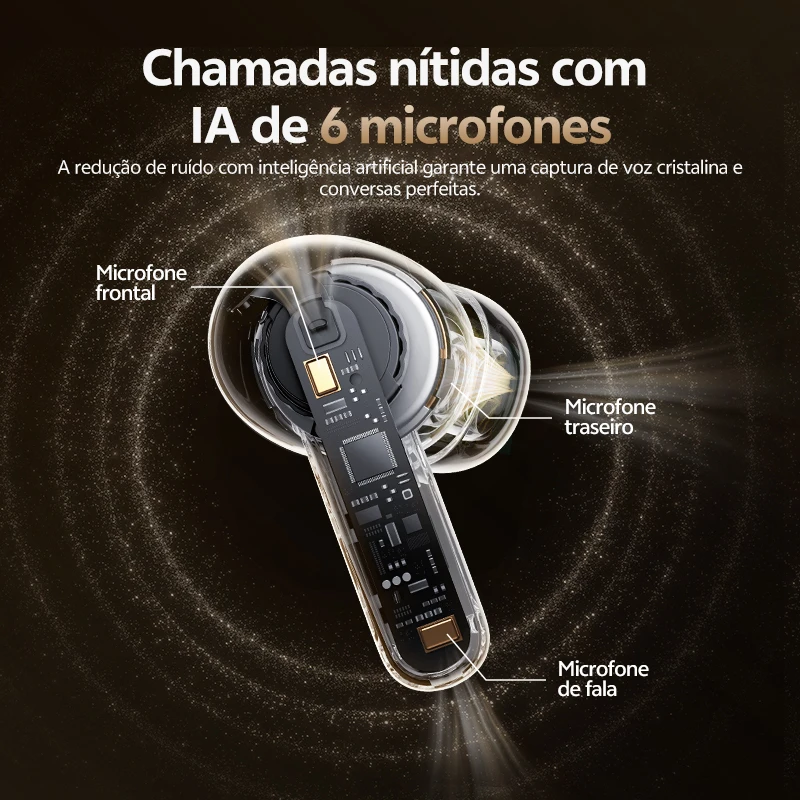 Fones de Ouvido Sem Fio QCY Melobuds N20 BH25HT20A Bluetooth 6.0 - ANC Adaptativo de -50dB, Drivers de 13mm, 6 Microfones, Chamadas HD, 40 Horas de Duração
