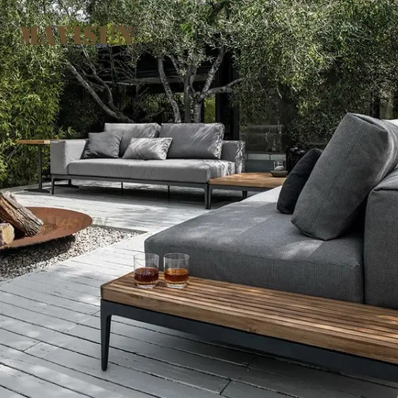 Patio Furniture Set Outdoor Sofa For Courtyard Garden Hotel Balcony Waterproof Sunscreen Fabrics Sofa Coffee Table Combination