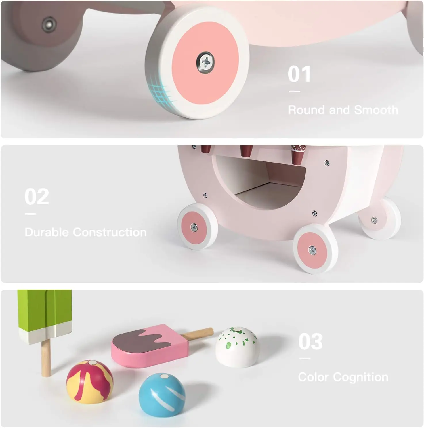 Robotime Robud Wooden Ice Cream Cart Toys Toddlers Pretend Play Food Truck Best Gift For Girls and Boys 3+ Years