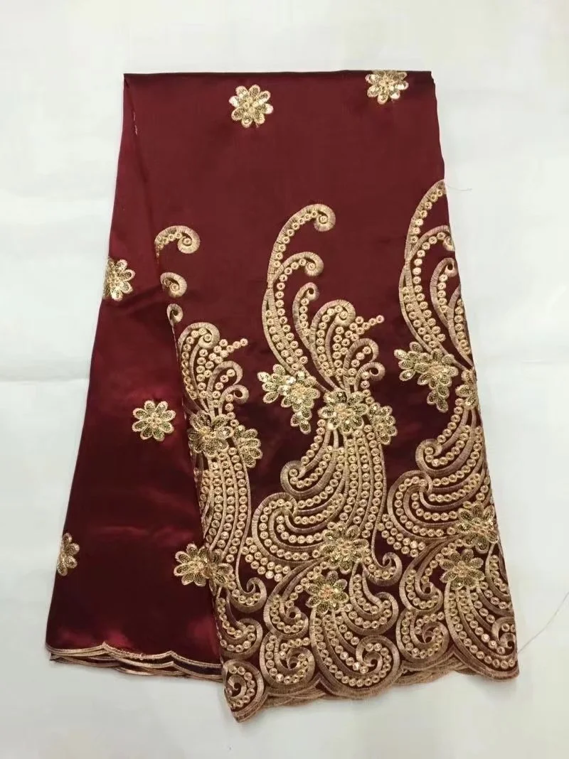 

2022 Latest Nigerian George Lace High Quality New Silk African Indian George Fabric Red+gold Sequin Fabric For Women Party 5yard