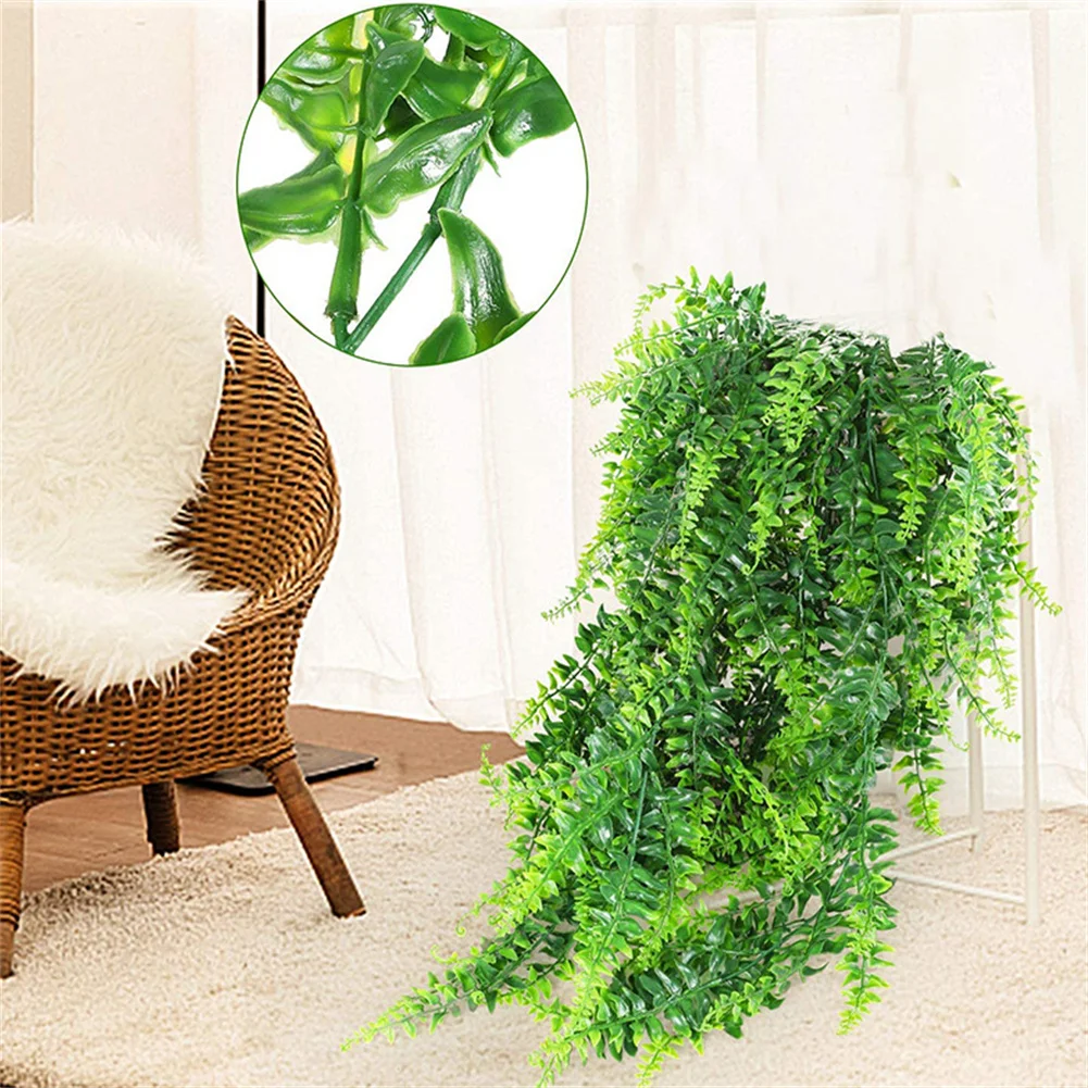 

Green Hanging Artificial Plant Persian Fern Leaves Vines For Home Garden Room Decor Wedding Party Wall Balcony Decoration