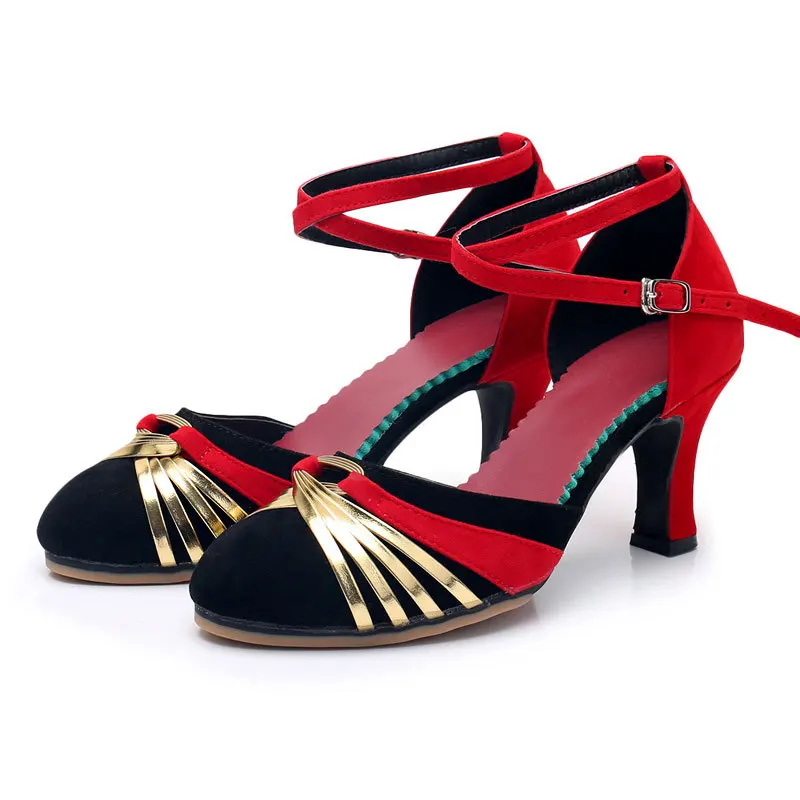 Red Gold Silver Black Latin Dancing Shoes Women Closed Toe Salsa Shoes Party Ballroom Dancing Low Heels