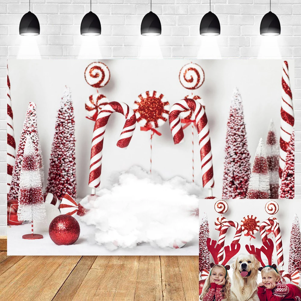 

Christmas Sweet Candy Backdrops Winter Xmas Red Pine Tree Kids Children Portrait Photography Background Photocall Photo Studio